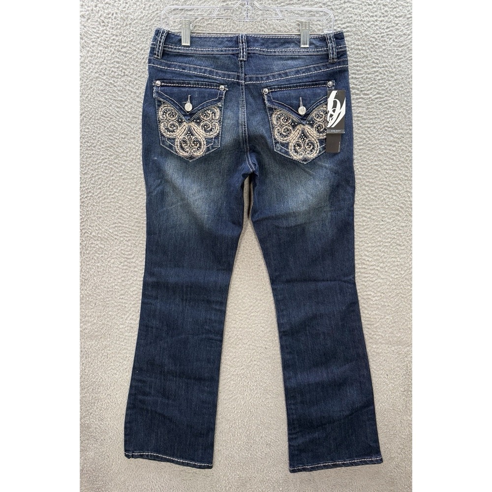 Nine‎ West Jeans Womens 6 Blue Ramses Bling Boot Stretch Thick Stitch Biker NEW